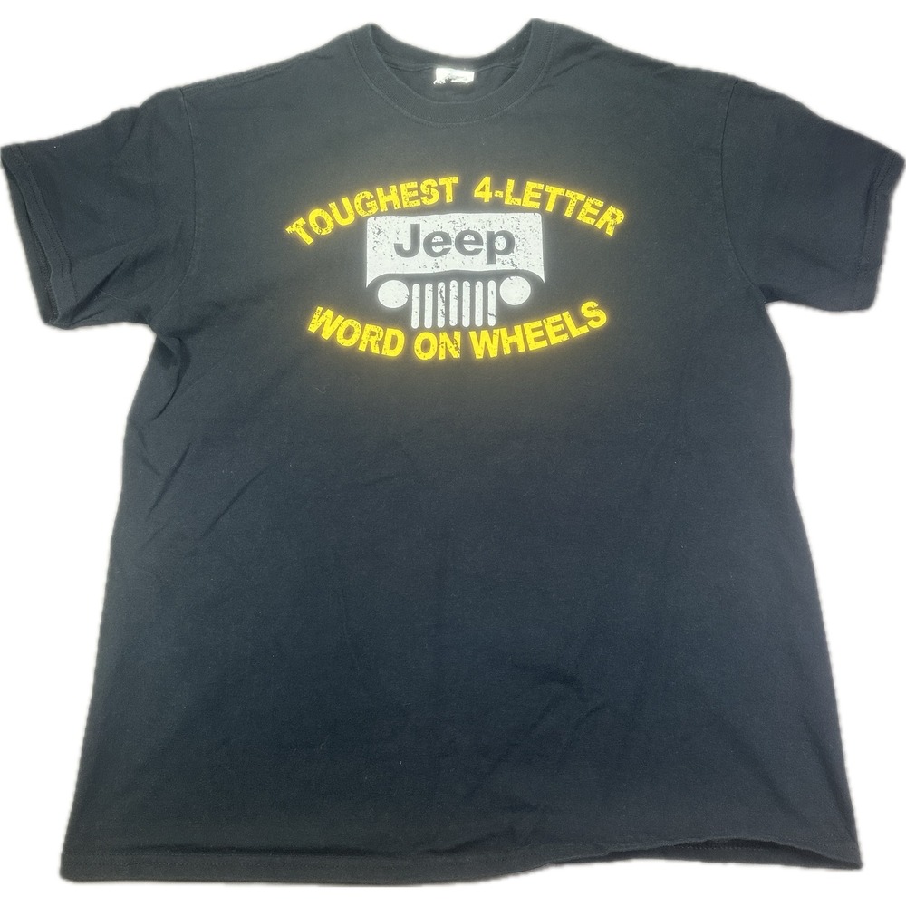Jeep Mens Toughest 4-Letter Word On Wheels Graphic T-Shirt M Black Short Sleeve
